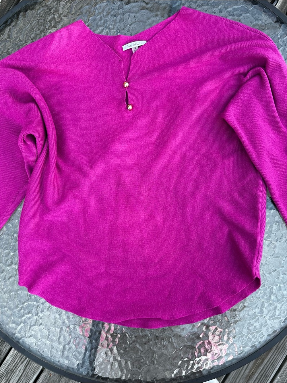 Milano Fuchsia V-Neck Sweater with Gold Accent Beads